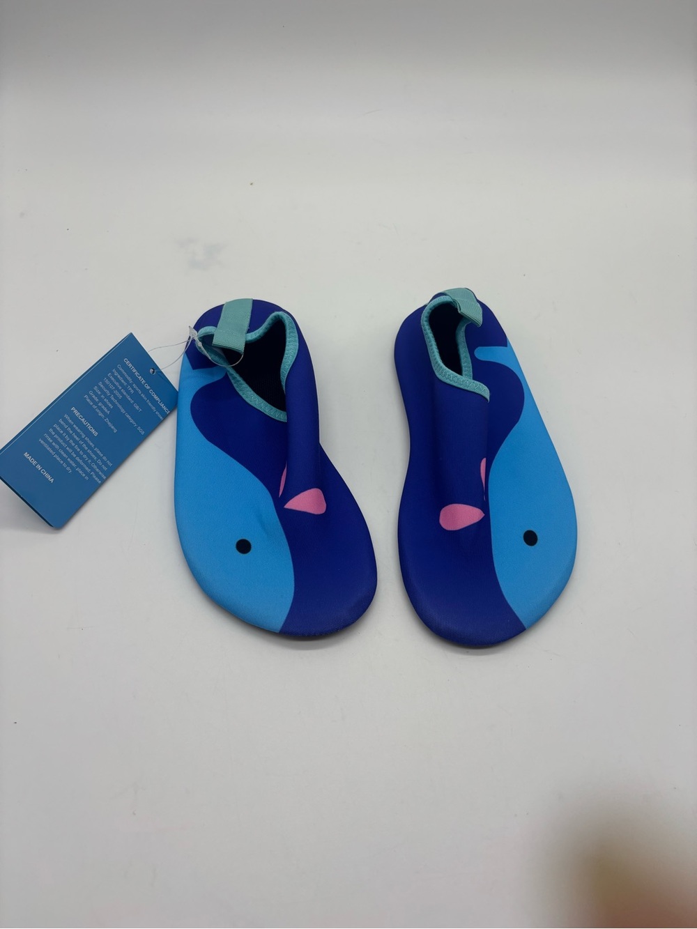 Kids Youth Blue Fish/Whale Print Slip-On Water Shoes Aqua Socks, 12/13